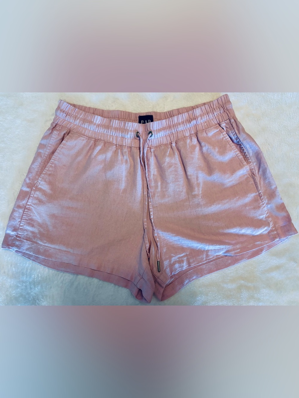 GAP Women’s Pink Linen Blend Pull-On Shorts Drawstring Size Medium